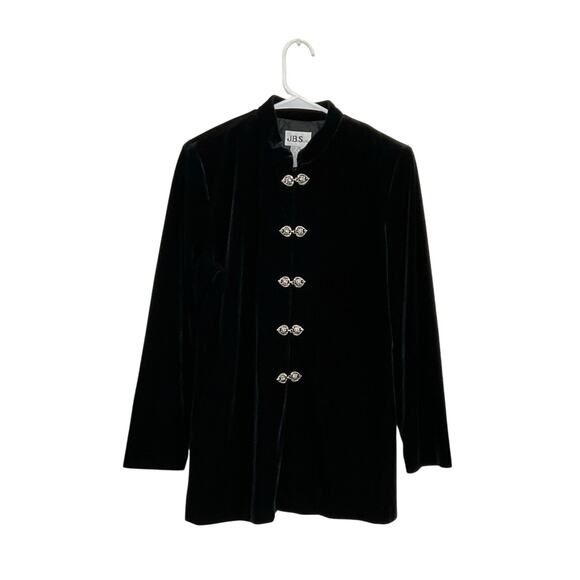 J.B.S. Jackets & Blazers - VTG 90s Womens Black Velvet Jacket Silver Clasps Stretch High Neck Sz 10 Vampire